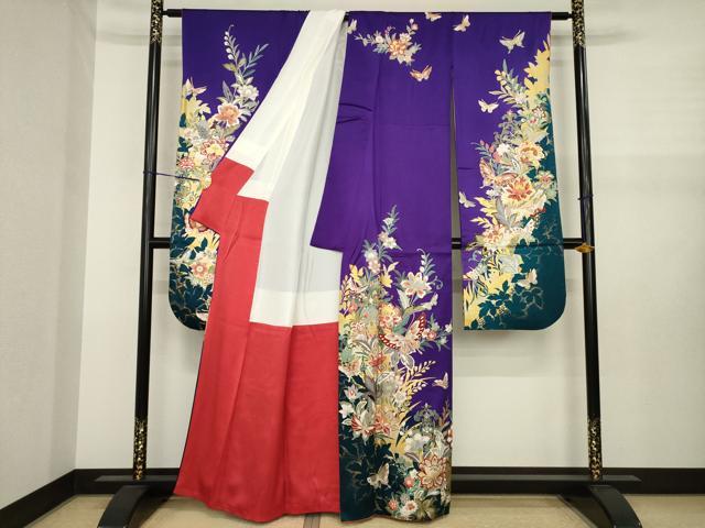 平和屋着物●豪華振袖　更紗花蝶文　金彩　正絹　逸品　AABJ1476ck