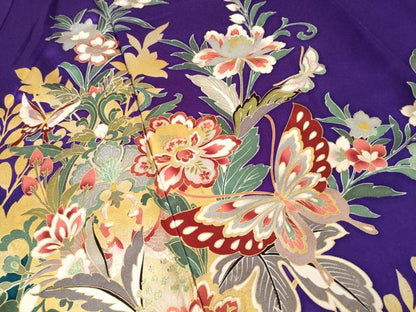 平和屋着物●豪華振袖　更紗花蝶文　金彩　正絹　逸品　AABJ1476ck