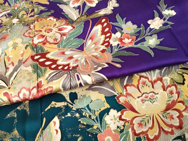 平和屋着物●豪華振袖　更紗花蝶文　金彩　正絹　逸品　AABJ1476ck