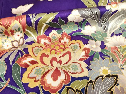 平和屋着物●豪華振袖　更紗花蝶文　金彩　正絹　逸品　AABJ1476ck