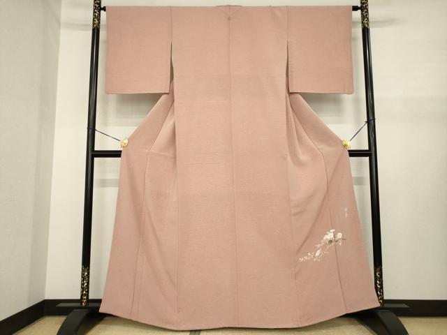 平和屋着物●京加賀友禅　百貫達雄　色無地　ワンポイント　枝花　宍色　銀座おゝぎ屋扱い　正絹　逸品　AABJ1477ck