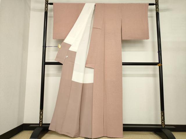 平和屋着物●京加賀友禅　百貫達雄　色無地　ワンポイント　枝花　宍色　銀座おゝぎ屋扱い　正絹　逸品　AABJ1477ck