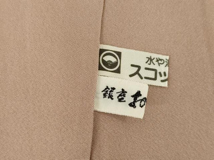 平和屋着物●京加賀友禅　百貫達雄　色無地　ワンポイント　枝花　宍色　銀座おゝぎ屋扱い　正絹　逸品　AABJ1477ck