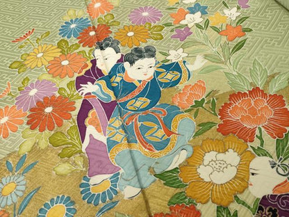 平和屋着物●豪華色留袖　唐子　金彩　正絹　逸品　AABJ1478ck