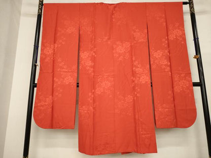 平和屋着物●振袖用長襦袢　無双仕立て　扇面花地紋　紅緋色　正絹　逸品　AABJ1482ck