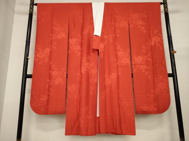 平和屋着物●振袖用長襦袢　無双仕立て　扇面花地紋　紅緋色　正絹　逸品　AABJ1482ck