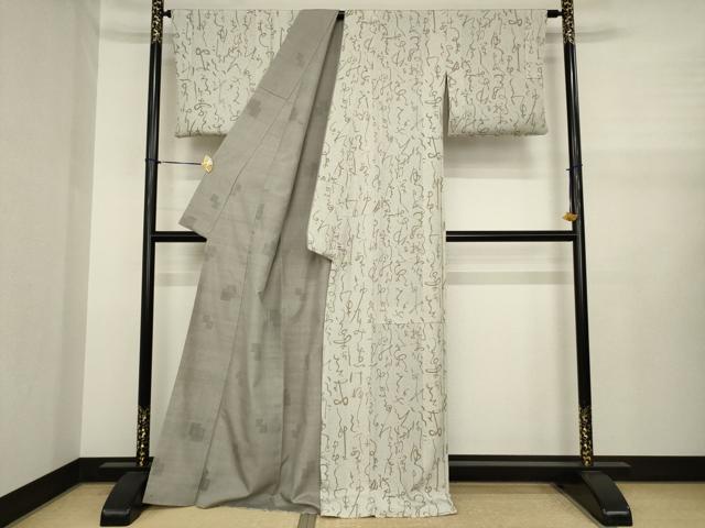 平和屋着物●東京染伝統工芸士 金田昇 結城紬 小紋 色紙重ね文 リバーシブル 80亀甲 飛び亀甲 文字文 さが美扱い 正絹 逸品 AABJ1485ck