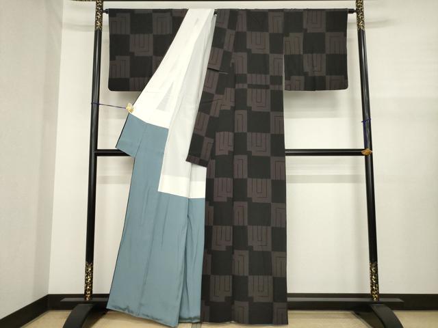 平和屋着物●上質な小紋　源氏香花文　黒地　正絹　逸品　AABJ1490ck