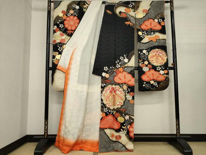 平和屋着物●豪華振袖　駒刺繍　絞り　桐　松竹梅　正絹　逸品　AABJ1491ck