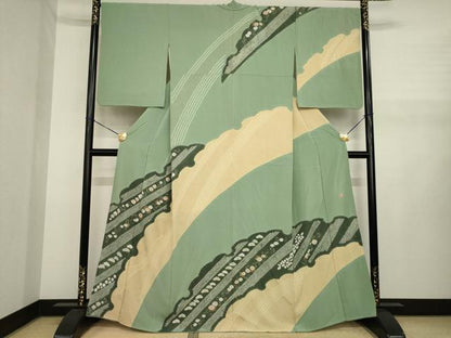 平和屋着物●十日町　名門　滝泰謹製　訪問着　絞り　雪輪重ね花文　反端付き　正絹　逸品　AABJ1494ck