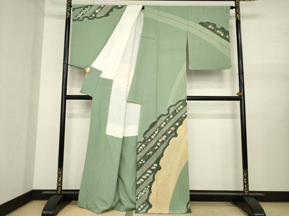 平和屋着物●十日町　名門　滝泰謹製　訪問着　絞り　雪輪重ね花文　反端付き　正絹　逸品　AABJ1494ck