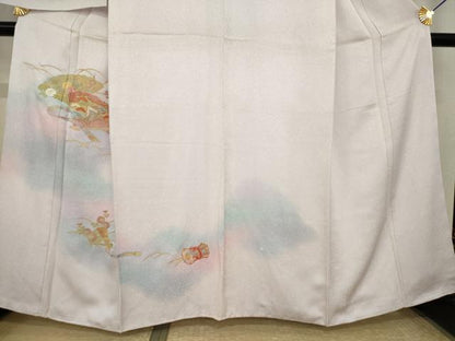 平和屋着物●訪問着　刺繍　扇面御所車花文　暈し染め　金彩　反端付き　正絹　逸品　AABJ1501ck