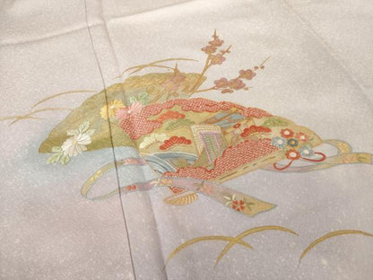 平和屋着物●訪問着　刺繍　扇面御所車花文　暈し染め　金彩　反端付き　正絹　逸品　AABJ1501ck