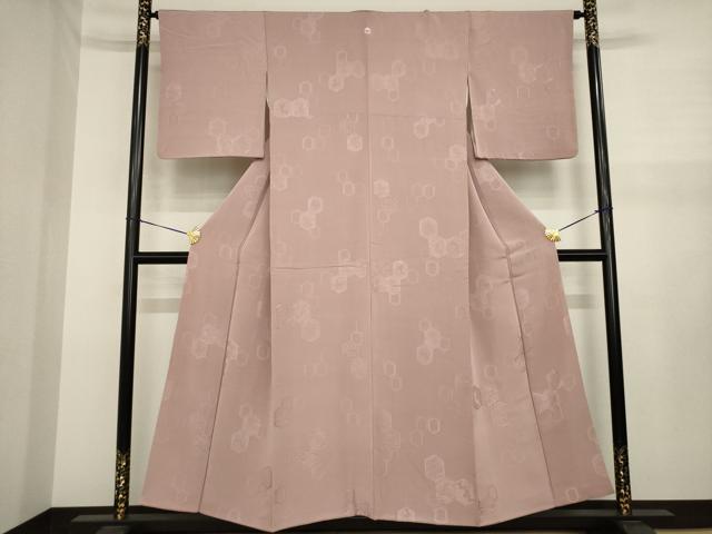 平和屋着物●上質な色無地　亀甲地紋　鴇浅葱色　正絹　逸品　AABJ1503ck