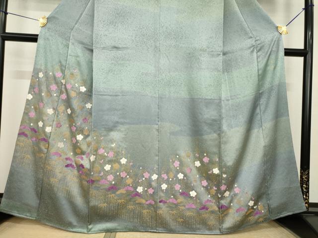 平和屋着物●訪問着　貝紫　刺繍　松竹梅　金彩　正絹　逸品　AABJ1505ck