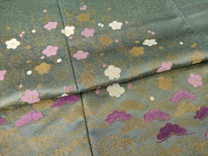 平和屋着物●訪問着　貝紫　刺繍　松竹梅　金彩　正絹　逸品　AABJ1505ck