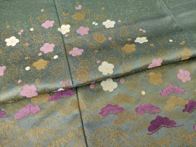 平和屋着物●訪問着　貝紫　刺繍　松竹梅　金彩　正絹　逸品　AABJ1505ck