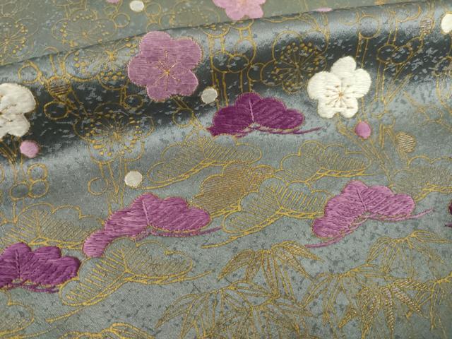平和屋着物●訪問着　貝紫　刺繍　松竹梅　金彩　正絹　逸品　AABJ1505ck