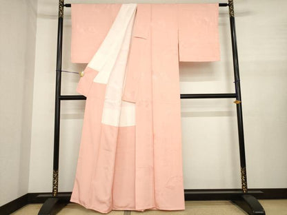 平和屋着物●上質な色無地　地紙花地紋　宍色　正絹　逸品　未使用　AABJ1510ck