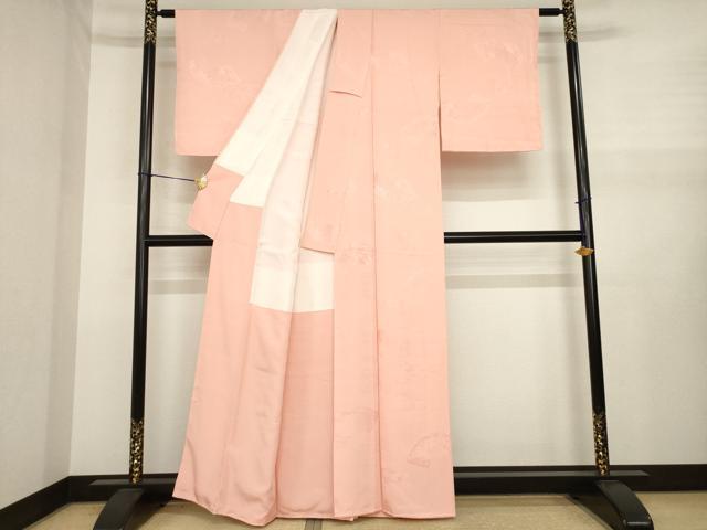 平和屋着物●上質な色無地　地紙花地紋　宍色　正絹　逸品　未使用　AABJ1510ck
