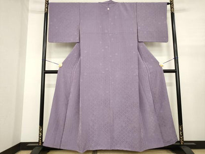 平和屋着物●上質な色無地　七宝花地紋　葡萄鼠色　正絹　逸品　AABJ1516ck