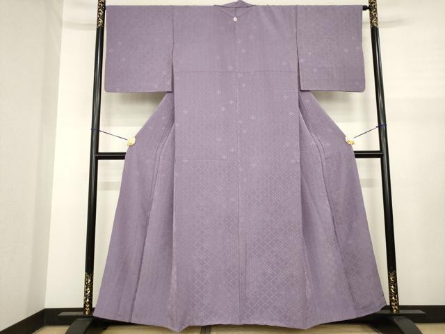 平和屋着物●上質な色無地　七宝花地紋　葡萄鼠色　正絹　逸品　AABJ1516ck
