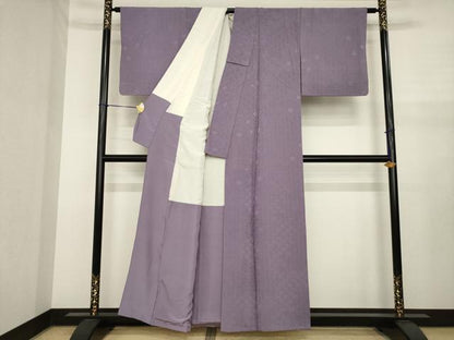 平和屋着物●上質な色無地　七宝花地紋　葡萄鼠色　正絹　逸品　AABJ1516ck