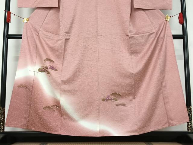 平和屋着物▽訪問着　単衣　総刺繍　駒刺繍　松竹梅　暈し染め　金銀糸　正絹　逸品　AABJ1521jh