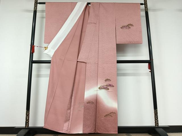 平和屋着物▽訪問着　単衣　総刺繍　駒刺繍　松竹梅　暈し染め　金銀糸　正絹　逸品　AABJ1521jh
