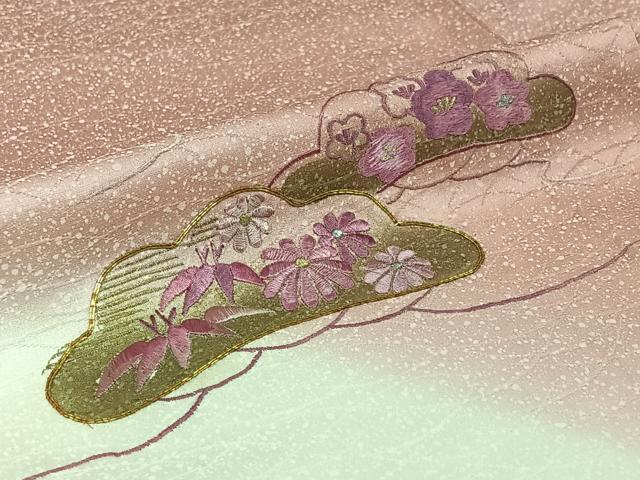 平和屋着物▽訪問着　単衣　総刺繍　駒刺繍　松竹梅　暈し染め　金銀糸　正絹　逸品　AABJ1521jh