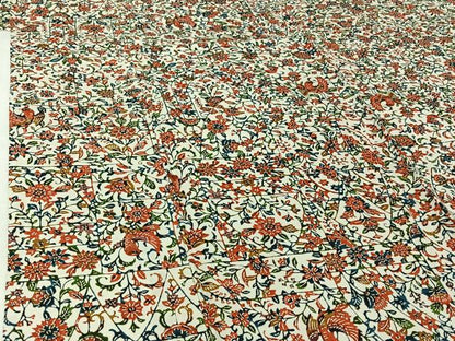 平和屋着物▽上質な小紋　単衣　型染め　更紗花鳥文　正絹　逸品　AABJ1522jh