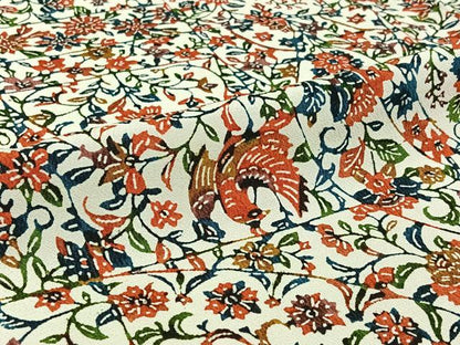 平和屋着物▽上質な小紋　単衣　型染め　更紗花鳥文　正絹　逸品　AABJ1522jh