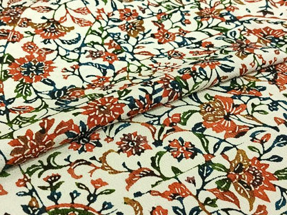 平和屋着物▽上質な小紋　単衣　型染め　更紗花鳥文　正絹　逸品　AABJ1522jh