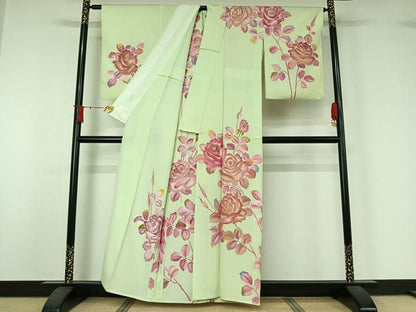 平和屋着物▽訪問着　単衣　枝花文　金彩　正絹　逸品　AABJ1523jh