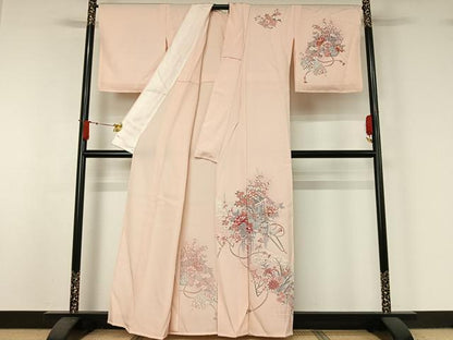 平和屋着物▽訪問着　単衣　吉祥花車文　正絹　逸品　AABJ1524jh