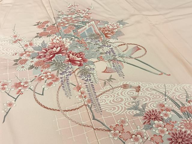 平和屋着物▽訪問着　単衣　吉祥花車文　正絹　逸品　AABJ1524jh