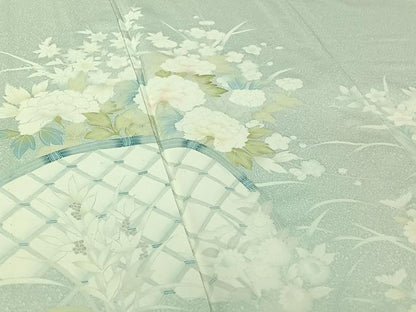 平和屋着物▽訪問着　単衣　花籬文　正絹　逸品　AABJ1525jh