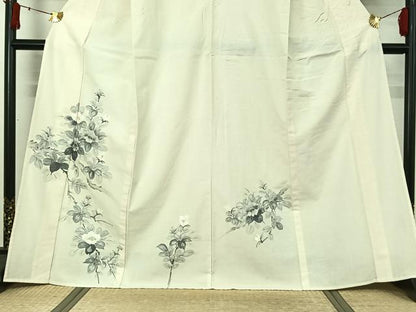 平和屋着物▽結城紬　訪問着　単衣　枝花文　証紙付き　正絹　逸品　AABJ1527jh