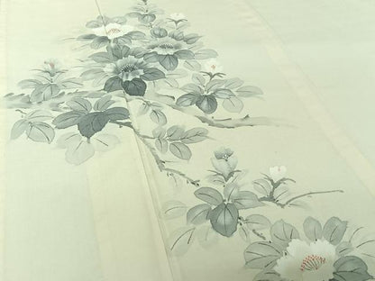 平和屋着物▽結城紬　訪問着　単衣　枝花文　証紙付き　正絹　逸品　AABJ1527jh