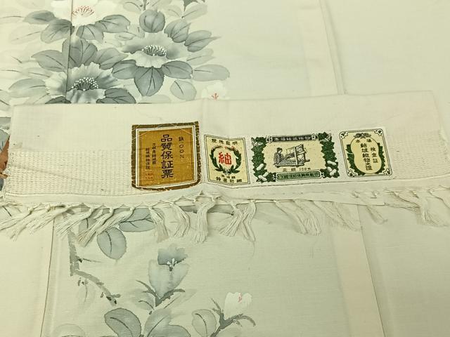 平和屋着物▽結城紬　訪問着　単衣　枝花文　証紙付き　正絹　逸品　AABJ1527jh