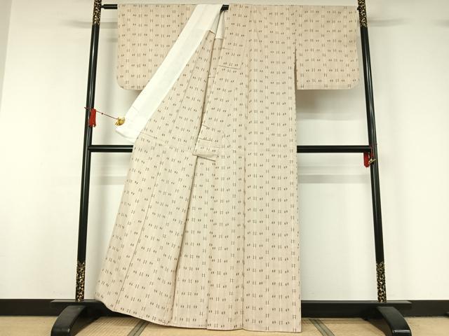 平和屋着物▽上質な紬　単衣　幾何学文様　正絹　逸品　AABJ1528jh