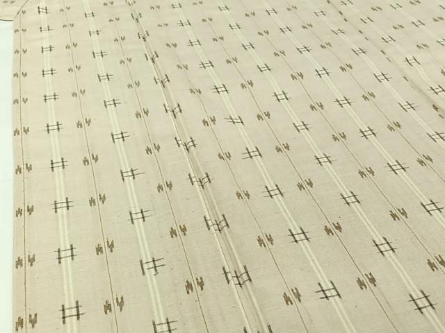 平和屋着物▽上質な紬　単衣　幾何学文様　正絹　逸品　AABJ1528jh