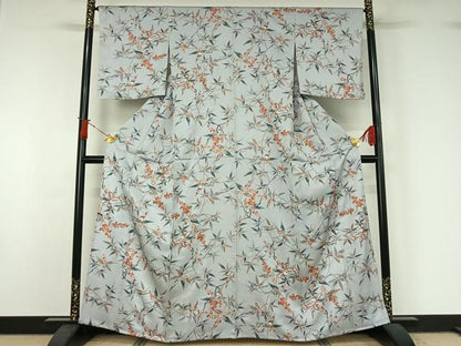 平和屋着物▽上質な小紋　単衣　南天文　金彩　正絹　逸品　AABJ1529jh