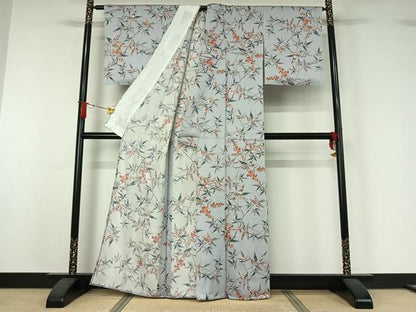 平和屋着物▽上質な小紋　単衣　南天文　金彩　正絹　逸品　AABJ1529jh