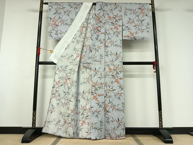 平和屋着物▽上質な小紋　単衣　南天文　金彩　正絹　逸品　AABJ1529jh