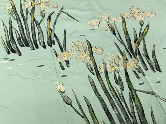 平和屋着物▽訪問着　単衣　作家物　刺繍　花鳥文　カワセミ　金銀糸　正絹　逸品　AABJ1534jh