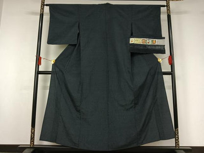 平和屋着物▽本塩沢　単衣　蚊絣　証紙付き　正絹　逸品　AABJ1535jh