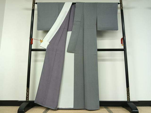平和屋着物▽江戸小紋　単衣　万筋　紫水晶色×藍鉄色　正絹　逸品　AABJ1537jh