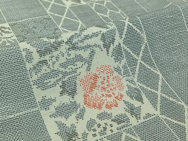 平和屋着物▽上質な紬　単衣　草花文　正絹　逸品　AABJ1538jh