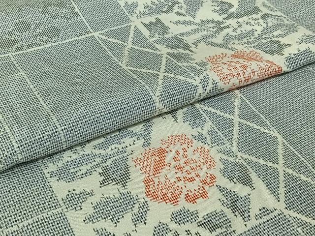 平和屋着物▽上質な紬　単衣　草花文　正絹　逸品　AABJ1538jh